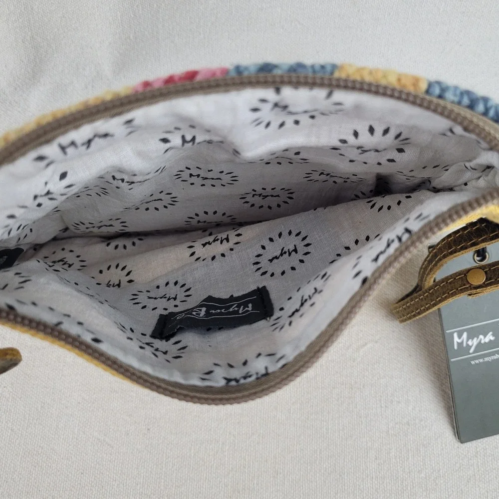 Myra Bag Midsummer Pouch‎ Woven Rug Leather Wristlet Yellow Multi Small